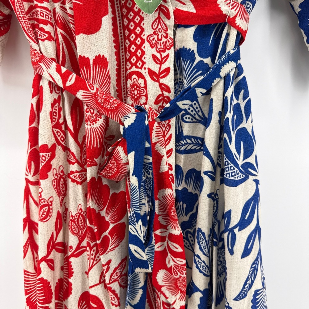 NWT Farm Rio Mixed Pineapple Garden Maxi Wrap Dress Red Blue Floral Medium - Picture 6 of 11